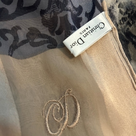 Christian Dior John Galliano silk Women's Floral Scarf - Blue, gray, Cream 60” - Picture 3 of 11
